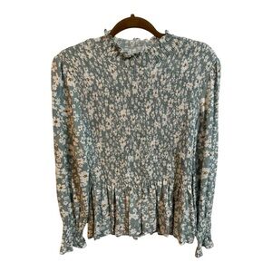 Flawless Floral Blue Smocked Long Sleeve Blouse